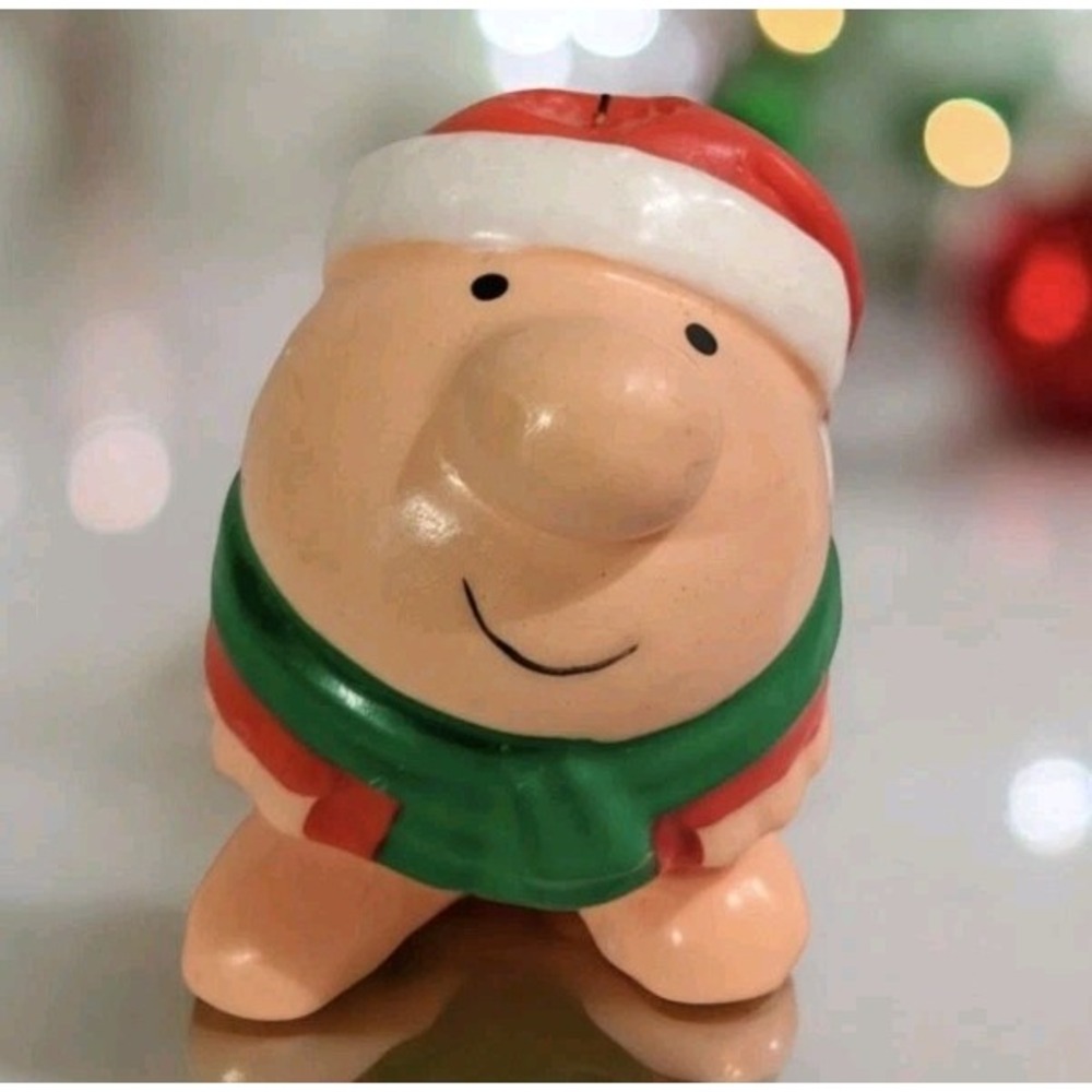 80s Ziggy Santa Christmas Candle Claus Chubby Holiday Cartoon Retro 4" Vtg